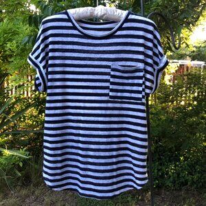 A New Day Navy & White Striped Short Sleeve Pullover top, Size M